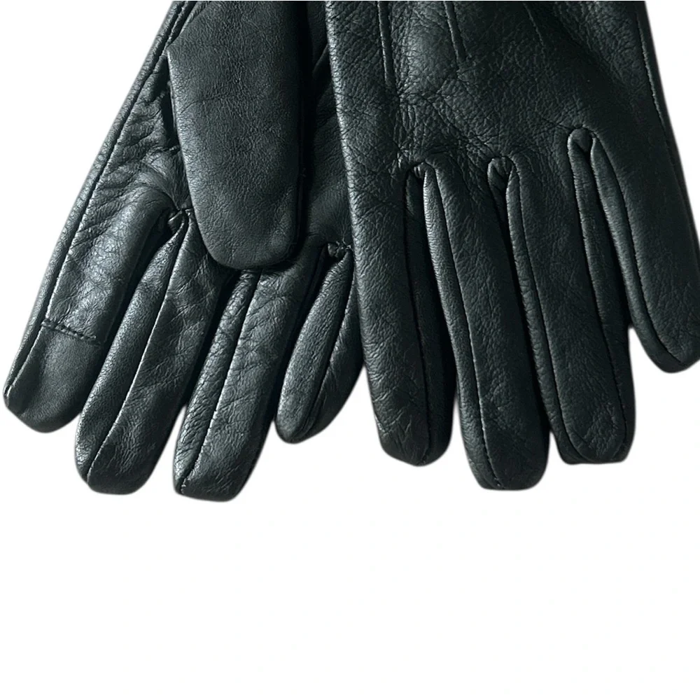 Women’s Black 100% Leather Gloves Fits Size M/L New Without Tags Polyester Lined